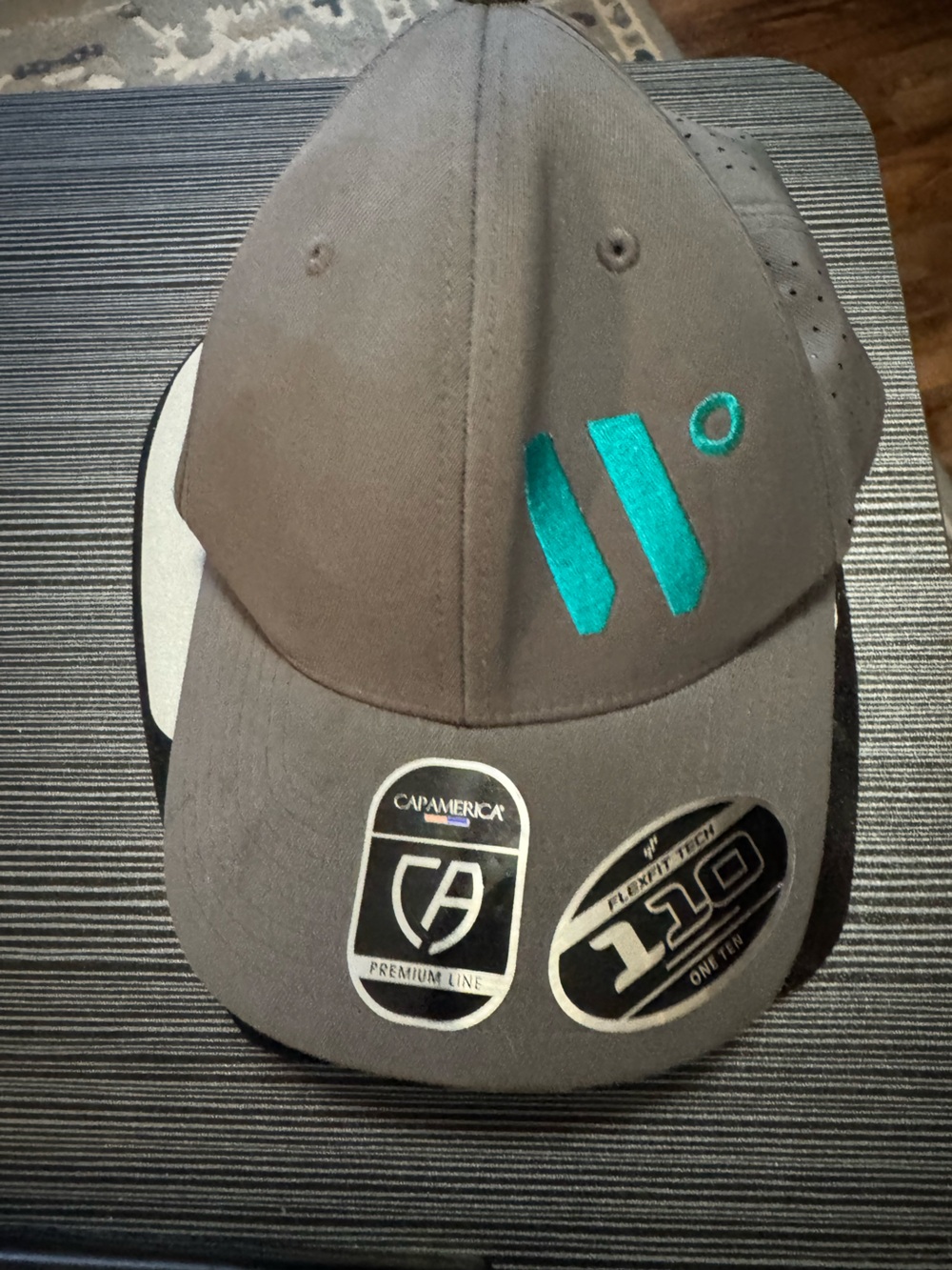 Gray Capamerica Flexfit 110 One Ten baseball Cap with Teal Embroidery